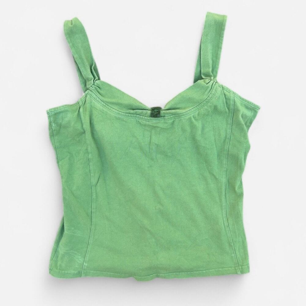 French Cuff Vintage Y2K Green Tank Top with Beaded Bust